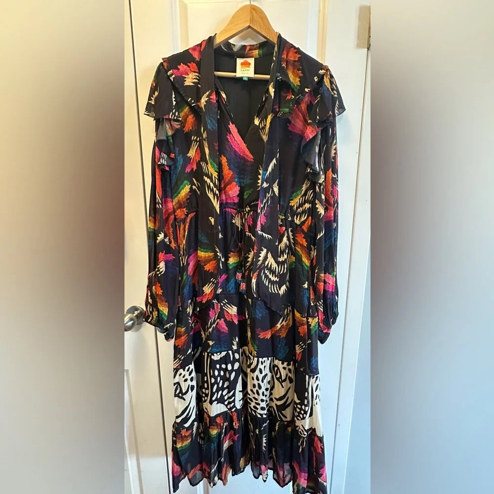 FARM Rio Black Multi-Color Printed Tiered Maxi Dress - Picture 2 of 14